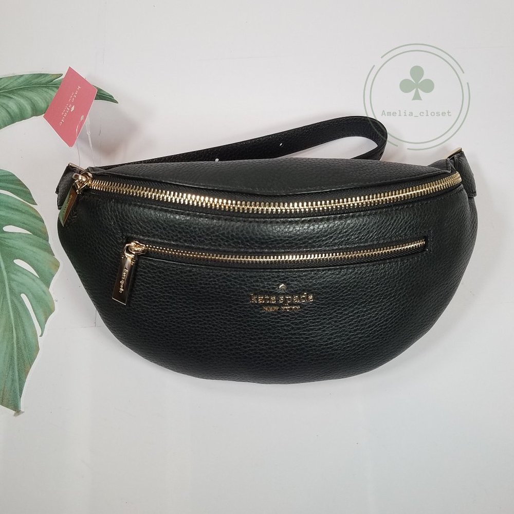 MAKE AN OFFER Kate spade Leila Black Pebbled Leather Belt Bag Fanny Bag bnwt